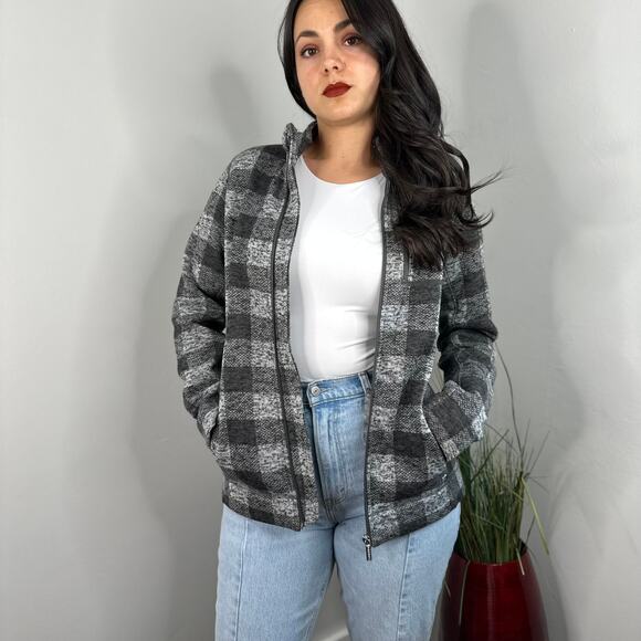 Calvin Klein Gray Plaid Zipper Jacket - Picture 3 of 10